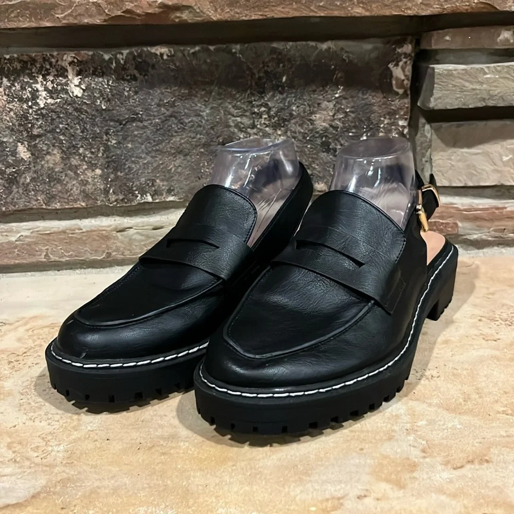 Torrid Black Faux Leather Slingback Penny Loafer Platform Shoes